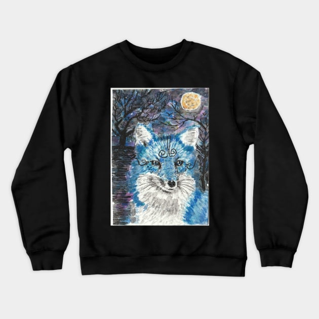 Blue fox  moon Crewneck Sweatshirt by SamsArtworks